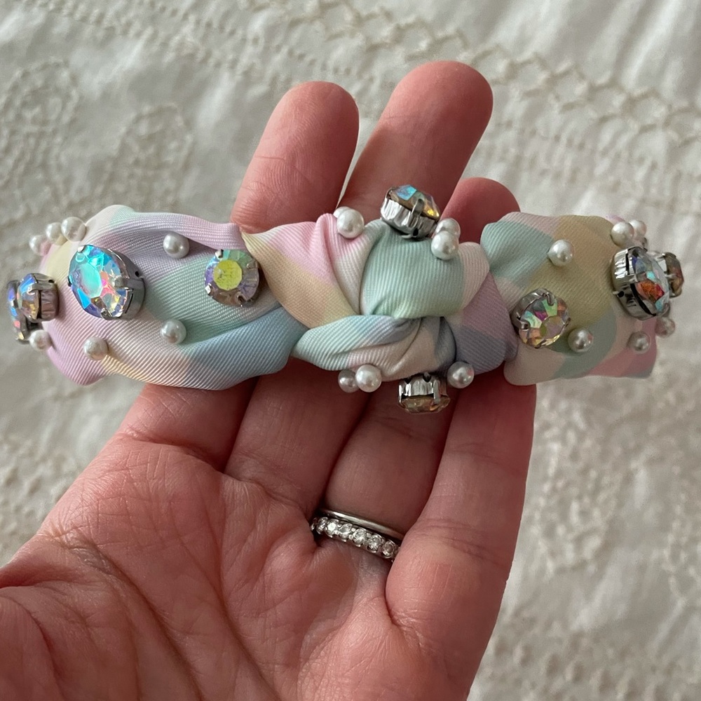 Lele Sadoughi x SCL kids rainbow gingham crystal